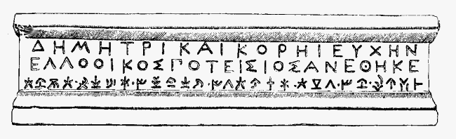 Illustration VII: Bilingual (Greek and
Cypriote) Dedication to Demeter and Persephone from Curium