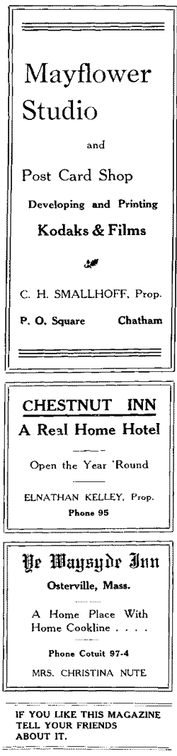 Advertisements: Mayflower Studio, Chestnut Inn, Ye Waysyde Inn.