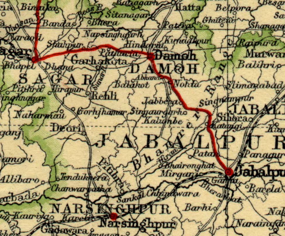 Map of Authors Route Jabalpur to Sagar