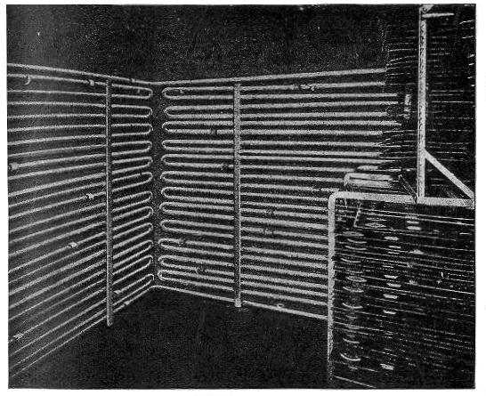 Fig. 7.—Enamelling Stove—in a Tin-plate Printing
Factory—heated by Perkins' Hot-water Pipes.