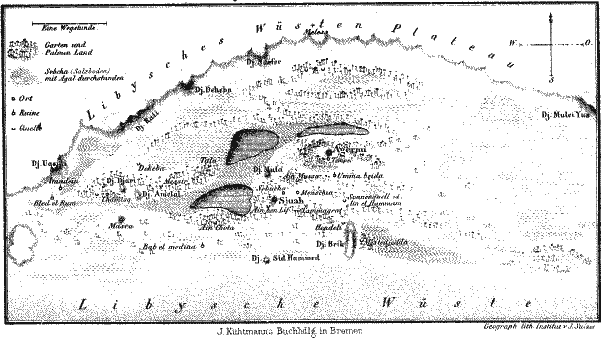 [Illustration: DIE AMMONS-OASE ODER SIUAH aufgenommen 1863 von Gerhard Rohlfs.]