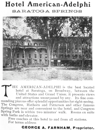 advert - Hotel American-Adelphi, Saratoga Springs