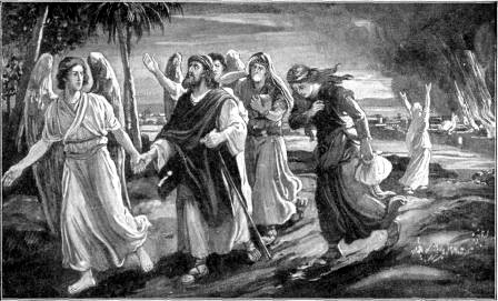 LOT FLEEING FROM
SODOM

"Even as Sodom and Gomorrah, and the cities about
them ... are set forth for an example, suffering the
vengeance of eternal fire." Jude 7.