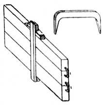 Fig. 25.—Method of holding
    Glued Joints with Iron Dogs.