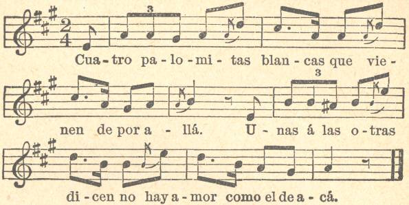 Illustration: Music score and words for Las Palomas (The Doves)