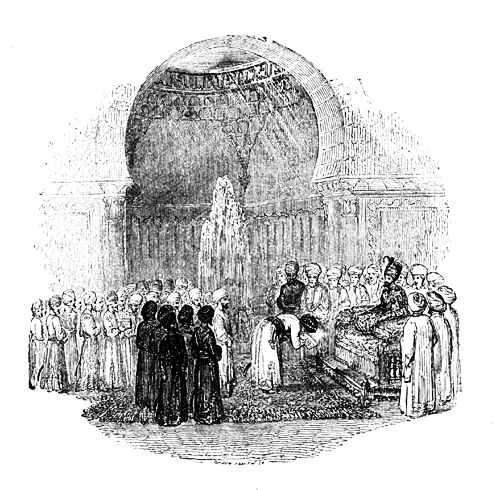 The Wezeer presenting the letter to Sháh-Zemán