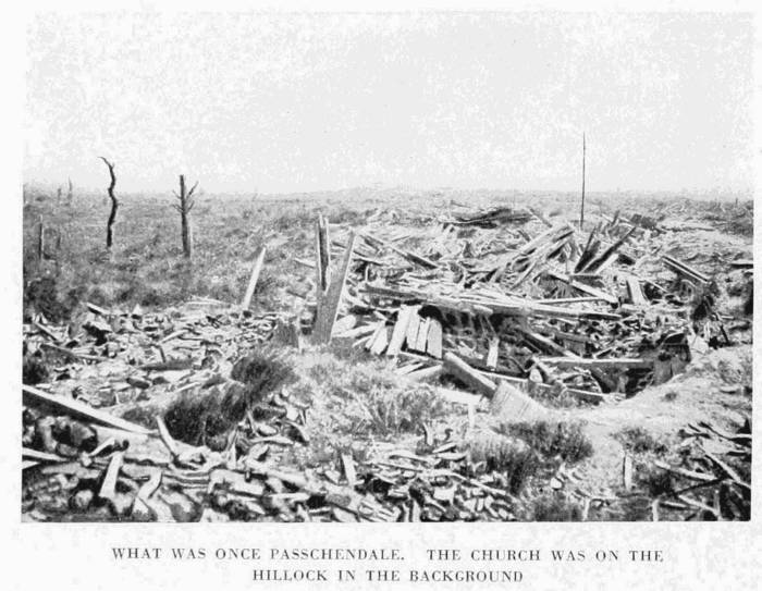 WHAT WAS ONCE PASSCHENDAELE. THE CHURCH WAS ON THE
HILLOCK IN THE BACKGROUND