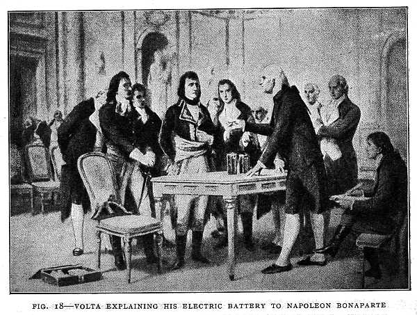 FIG. 18–VOLTA EXPLAINING HIS ELECTRIC BATTERY TO NAPOLEON BONAPARTE