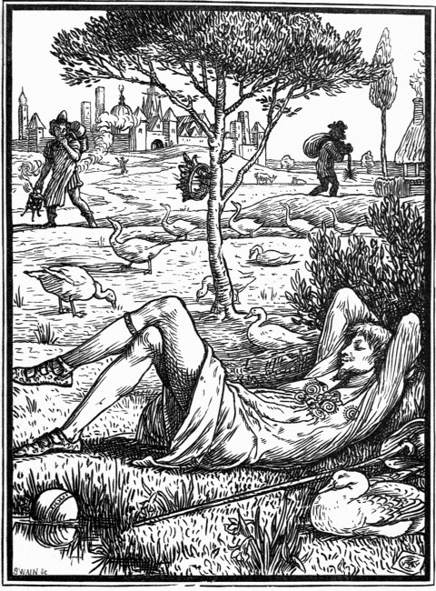 "Now, here I lie peacefully all day long and watch my geese,
and it is much nicer than being King."—P. 170.