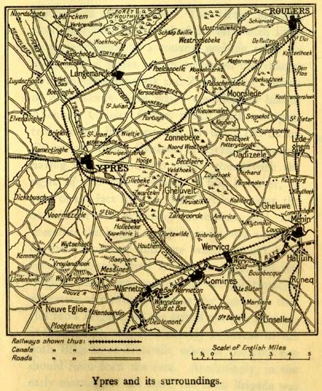 Map of Ypres and its surroundings