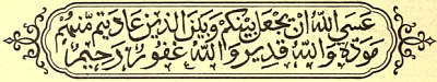 Calligraphy: Allah will perhaps establish goodwill between
 yourselves and those of them with whom ye are at enmity, and Allah is
 Powerful: and Allah is Gracious, Merciful.