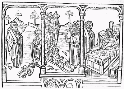 Elijah Raiseth the Widow’s Son (1 K, xvii.). The Raising
of Lazarus (Jno, xi.). Elisha Raiseth the Widow’s Son (2 K. iv.).
FIG. 5.—From the original in the possession of Professor Norton, of
Cambridge.