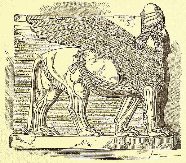 Nergal - a winged lion with the head of an
            Assyrian king