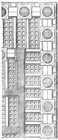 Fig. 141.—Coffered Pteroma Ceiling of the Southern
Temple upon the Eastern Plateau of Selinous. Restoration.