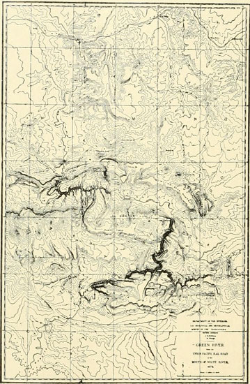 Green River from the
U.P. Railway to White River, showing gorges through the Uinta Mountains.