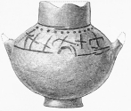 No. 221. A Terra-cotta Vase with two little Ears, and two
large perforated Handles, marked with eleven strange characters (5½
M.).

The depth must refer to the upper house above the Palace. it is
given as 8½ M. in the Photograph, but corrected in the descriptive
letter-press to 5½ M.; and a like correction seems to have been
neglected in the Book.—{ED.}