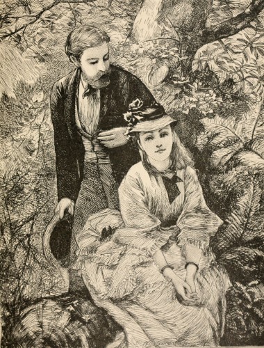 woman sitting on log, man standing behind