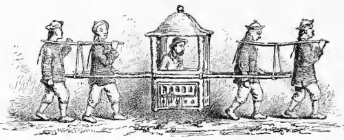 A SEDAN-CHAIR WITH FOUR BEARERS.