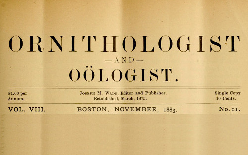 Ornithologist and Oölogist, November 1883