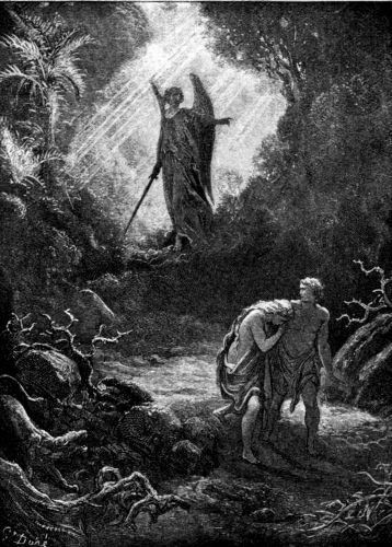 THE EXPULSION OF ADAM AND EVE
FROM THE GARDEN OF EDEN. (Dore.)