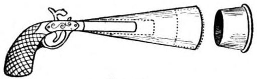 Pistol with conical extension over barrel and cap for extension.